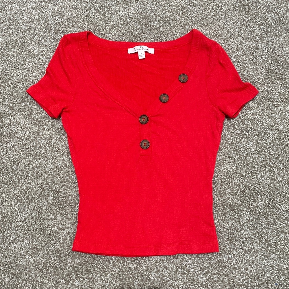 Love tree blouse, red, size medium